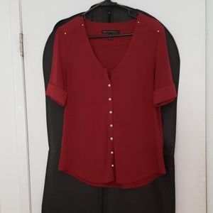 Wine button down short sleeve blouse
